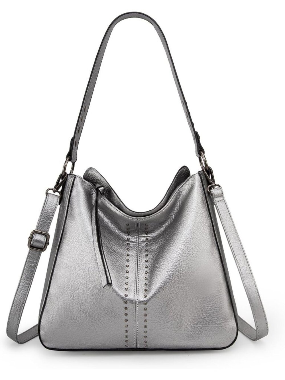 Women's Pearl Silver Leather West Hobo Crossbody Leather Purse Shoulder Bag